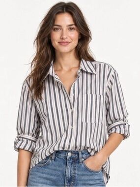 Madewell Striped Button Down Shirt Roll-Tab Long Sleeve Top Size Small